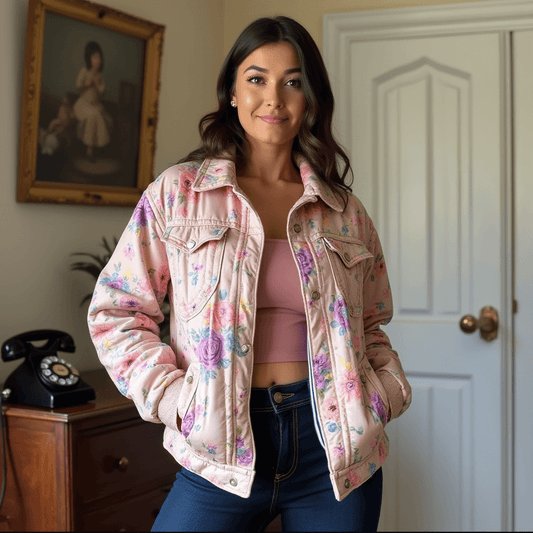 Blommig Denimjacka med Pastellskimmer